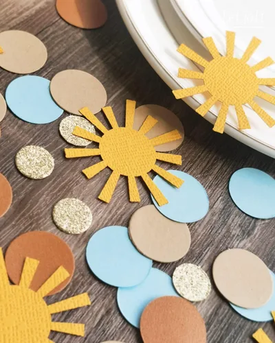 Vista 3 de Sun Confetti Golden Brown Blue 1st Boys Birthday Supplies 150 Pcs Here Comes The Son Decor Baby Shower Boys Glitter Decoración de mesa Primero