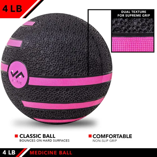 Vista 4 de JFIT Dual Texture Medicine Ball – Weighted Exercise Ball for Strength, Core & Functional Fitness Training