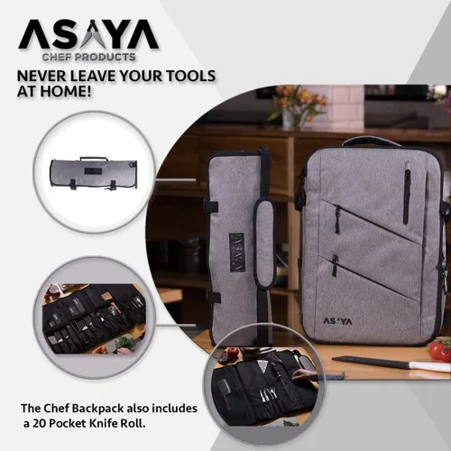 Vista 10 de Asaya Mochila para cuchillos de chef con bolsa enrollable de 20 bolsillos, más de 30 bolsillos para cuchillos, cuchillos no incluidos (marrón)