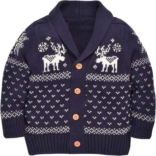 Vista 9 de SANMIO Suéter de manga larga con botones para bebés, niños y niñas, diseño de ciervo, Navidad, 6M-4T Navidad verde