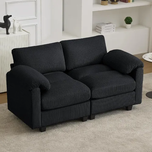 Vista 40 de Sofá modular de 61 pulgadas con otomana, asiento extra profundo para sala de estar, sofá de asiento profundo de pana con almohadas para Beige