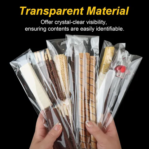 Vista 2 de 120 piezas de bolsas para palitos de pretzel, bolsa de celofán autoadhesiva de 2x10 pulgadas, bolsas transparentes para galletas con cierre