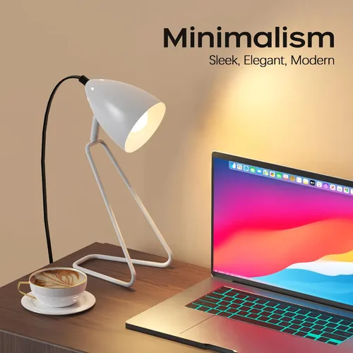 Vista 8 de PARTPHONER Juego de 2 lámparas de mesa pequeñas giratorias de 350°, modernas lámparas de noche de lectura blancas, adecuadas para estudio
