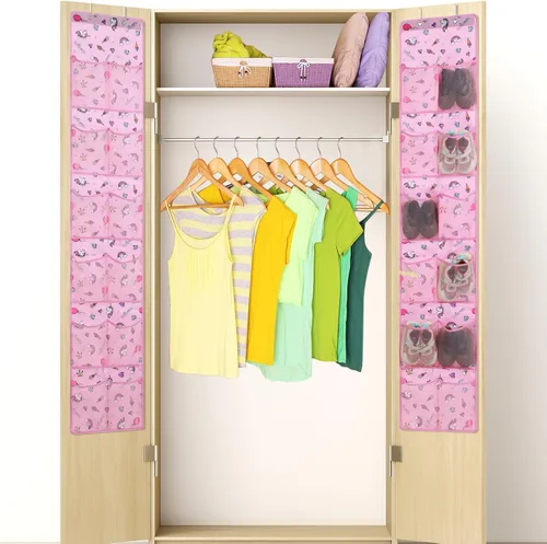 Vista 7 de Windyun Organizador de zapatos para niños sobre la puerta, 24 bolsillos, organizador de botellas de agua de unicornio para bebé, estante colgante