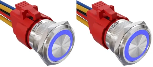 Vista 20 de APIELE Interruptor de Botón Pulsador con Pestillo de 10 Amperios 22mm 12V Ojo de Ángel LED Impermeable Aleación de Aluminio Redondo Autobloqueante