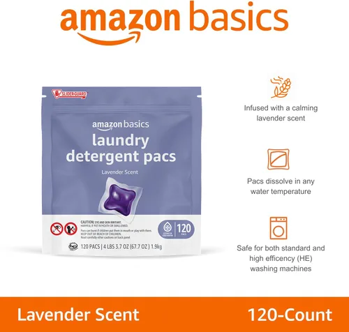 Vista 6 de Amazon Basics - Cápsulas de detergente para ropa, aroma a lavanda, 120 unidades (Nuevo empaque)
