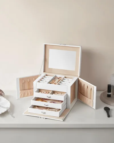 Vista 8 de SONGMICS Joyero, organizador de joyería de 4 niveles, caja de almacenamiento con cerradura, con bandejas, forro de terciopelo
