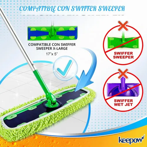 Vista 2 de KEEPOW XL - Paños de limpieza en seco/húmedo para barredora Swiffer XL, paquete de 6 Reusable & Washable Microfiber Mop Pad Refills for