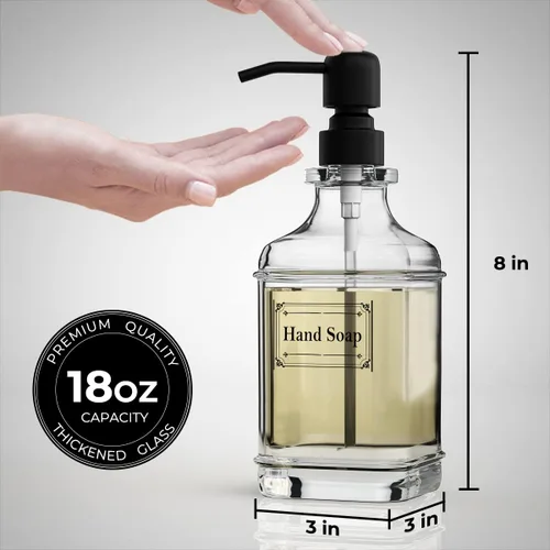 Vista 4 de GLADPURE - Paquete de 2 dispensadores de jabón, 18 onzas de capacidad, dispensadores de manos de vidrio grueso de diseño antiguo; con bomba de acero