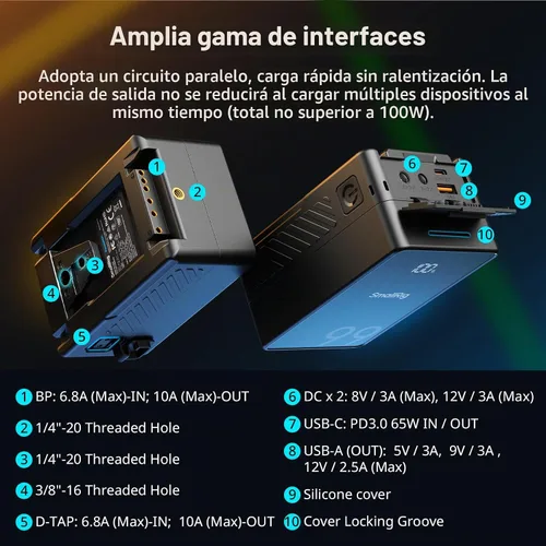 Vista 2 de SMALLRIG V Mount Battery VB99 SE, 99Wh / 6800mAh PD65W Mini V-Mount Batería