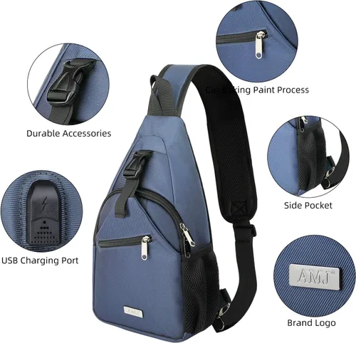 Vista 21 de AMJ Bolso bandolera para hombres y mujeres, mochila de hombro casual, mochila de pecho para senderismo y viajes