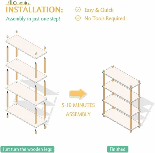 Vista 8 de IOTXY 3-Tier Wooden Shelf Bookcase, Freestanding Open Bookshelf, Oak