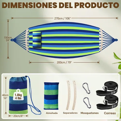 Vista 4 de Chihee - Hamaca de algodón de 8.9 x 4.9 pies con capacidad para hasta 660 libras, evita que se incline lateralmente Soft Fabric Tree Hammock