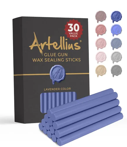 Vista 10 de Artellius Varillas de cera de sellado, paquete de 30, 4 x 0.3 pulgadas, color negro, pistola de pegamento y velas compatibles con sellos de cera