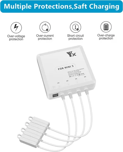 Vista 5 de Hanatora Cargador de batería rápido para DJI Mini 4 Pro, Mini 3 Pro Drone - Accesorios de concentrador de carga multiparalelo rápido 6 en 1