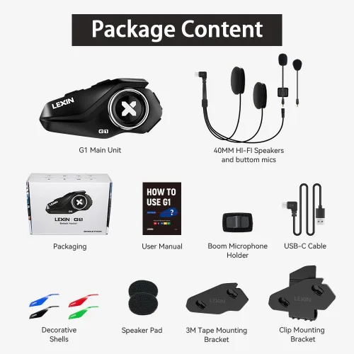 Vista 8 de Lexin G1 - Audífonos Bluetooth para motocicleta, altavoces para casco con 2 tipos de micrófonos, manos libres para llamadas/música/GPS, audífonos