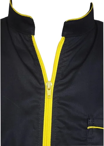 Vista 6 de Chaqueta profesional de peluquero para hombre, sin mangas, color negro, con 2 bolsillos para herramientas de peluquero y cremallera unidireccional