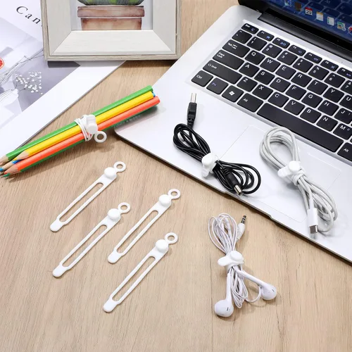 Vista 6 de Nuanchu 40 bridas de silicona reutilizables, correas ajustables, organizador de cables de carga multiusos para sujetar cables de carga