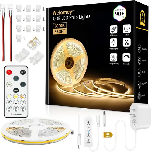 Vista 11 de Wefomey Tira de luz LED COB Blanco cálido a fresco 2700K-6500K, Tira de luz COB blanca brillante de 16.4 pies con control remoto y aplicación, 24V
