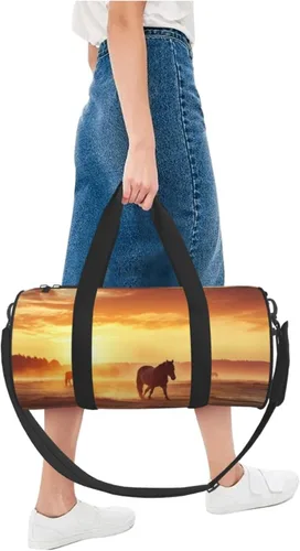 Vista 5 de Sports Gym Bag for Women Men Travel Duffel Bag Tote Horses on Pasture at Sundown Weekender Bag Canvas Carry on Overnight Bag for Travel Swimming