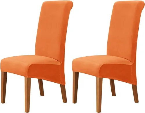 Vista 29 de Juego de 2 fundas de terciopelo para sillas de comedor, color beige, fundas elásticas para sillas de comedor y cocina, reutilizables, protector