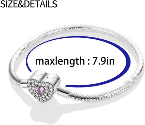 Vista 5 de Pandach Pulsera de plata de ley 925 con cierre de circonita cúbica transparente, pulsera de cadena de serpiente básica para cualquier dije