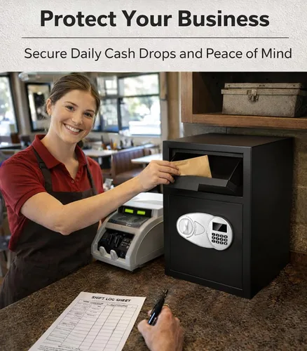 Vista 2 de Caja de seguridad depositaria de 2.6 pies cúbicos para negocios con ranura de colocación rápida, cajas de seguridad para efectivo con pantalla LCD