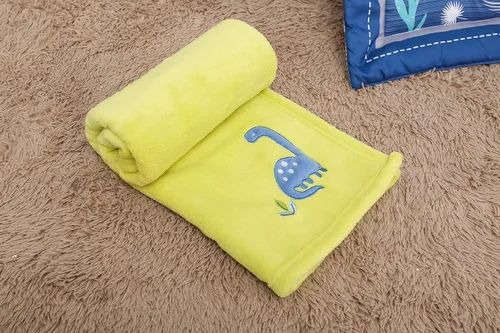 Vista 4 de Juego de ropa de cama de cuna de dinosaurio azul T-Rex con temática de dinosaurio para bebé, juego de ropa de cama + sábana bajera + falda + cenefa