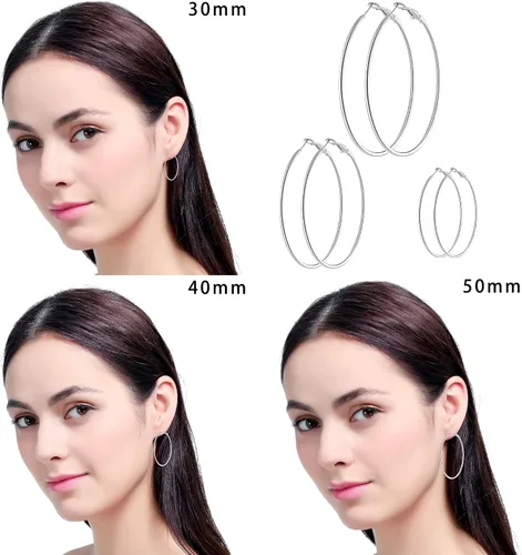 Vista 7 de Juego de 6 pares de aretes de aro chapados en oro de acero inoxidable para mujeres y niñas aros hipoalergénicos para mujer 304050in Acero inoxidable