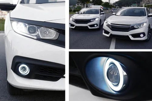 Vista 4 de iJDMTOY OEM reemplaza xenón blanco LED halo Angel Eyes proyector lente retrofit faros antiniebla compatibles con Honda Civic Sedan/Coupe/Hatchback