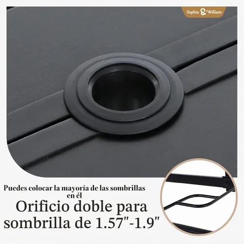 Vista 6 de Sophia & William - Mesa de comedor de metal para 6 personas, con agujero para sombrilla
