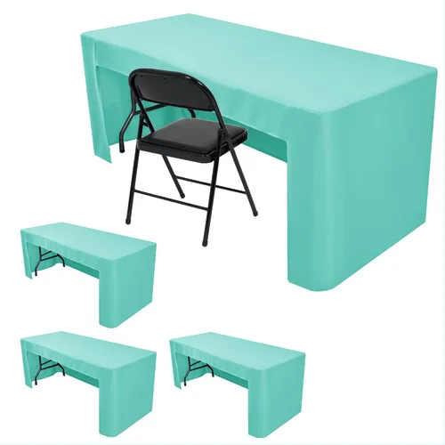 Vista 16 de HolidayIdeas Fitted Tablecloths for 4 Foot Rectangle Table, Wrinkle Resistant Washable Table Cover 24x48 Inch for Vendor Booth Display, Banquet, Aqua