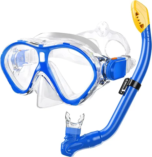 Vista 18 de Gintenco Juego de esnórquel para niños, máscara de buceo para niños como gafas de natación unisex, juego de máscara de buceo antivaho y esnórquel