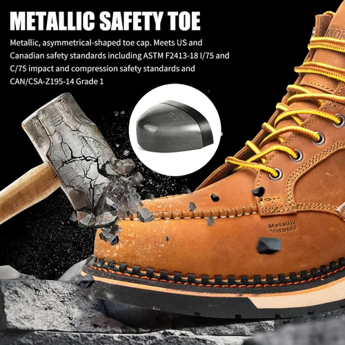 Vista 4 de MWORK Botas de trabajo con punta de mocasín de 6 pulgadas para hombre, suela de cuña, impermeable, ASTM F2413-18, punta metálica de seguridad
