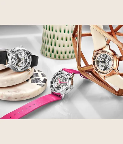 Vista 5 de Stuhrling Original Reloj automático para mujer reloj de esqueleto reloj de cuero correa de reloj mecánico para mujer colección de relojes