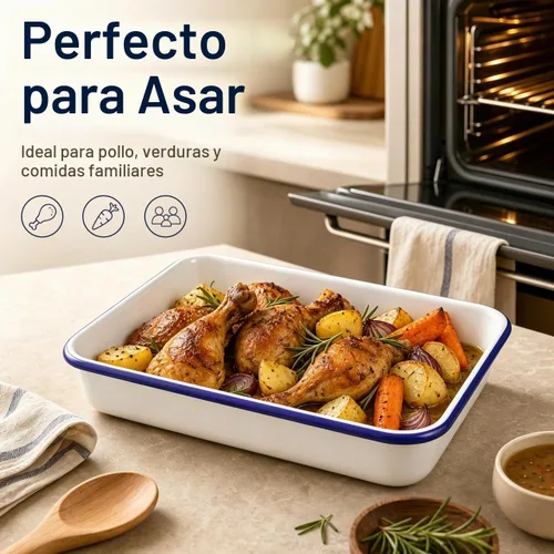 Vista 6 de Cabilock Bandeja esmaltada para hornear de 13.76 x 9.63 x 2.55 pulgadas, bandeja multifuncional para hornear alimentos, antiadherente, resistente al
