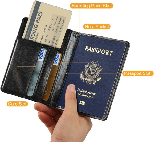 Vista 2 de EpicGadget - Funda de piel con bloqueo RFID para pasaporte, funda de viaje (negro)