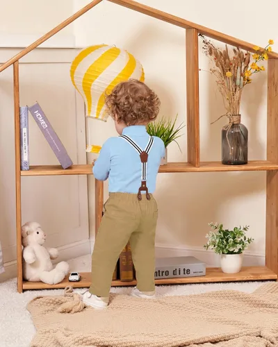 Vista 3 de WESIDOM Ropa de bebé niño 0-18M recién nacido traje de caballero, camisa+pajarita+boina+pantalón con tirantes Conjunto de ropa para bebé niño