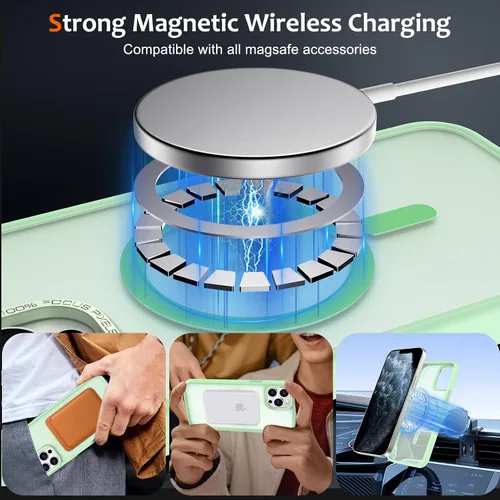 Vista 1281 de Anuck - Funda magnética para iPhone 11 compatible con MagSafe, carcasa trasera mate translúcida dura, borde de TPU, delgada, resistente a impactos