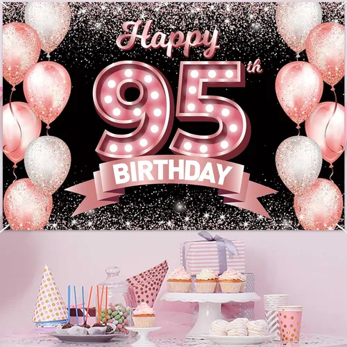 Vista 84 de Cartel de feliz cumpleaños décimo oro rosa, telón de fondo, saludos a 10 años, globos de confeti, decoración temática para niñas de 10 años