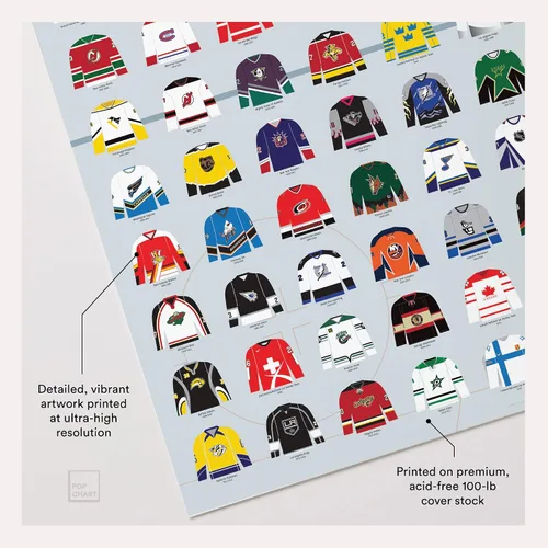 Vista 3 de Pop Chart Compendio visual de camisetas de hockey Póster artístico grande de 24 x 36 pulgadas Historia completa de la NHL y uniformes