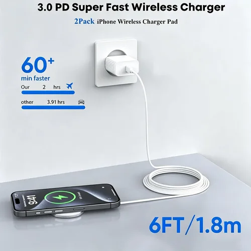 Vista 3 de [Certificado MFi de Apple] Cargador magnético inalámbrico para iPhone, cargador Magsafe, almohadilla de carga rápida de teléfono de 6 pies y 15 W
