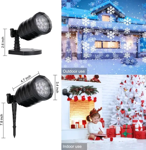 Vista 3 de Luces de proyección de copo de nieve de Navidad - Luces LED de espectáculo de nevada para exteriores, impermeables, decoración de paisaje para Negro