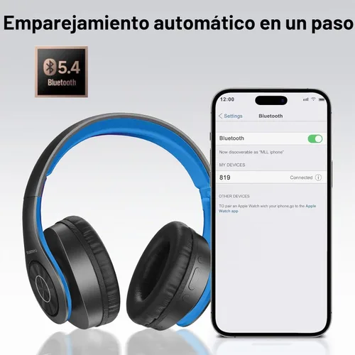 Vista 4 de Tuinyo Audífonos inalámbricos Bluetooth, auriculares estéreo, 35 horas de tiempo de reproducción inalámbrica, con graves profundos, orejeras