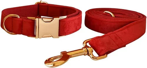 Vista 26 de Love Dream Juego de collar y correa de terciopelo para perro, suave y cómodo, correa ajustable y collar con hebilla de metal resistente para perros