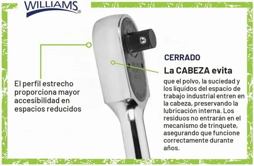 Vista 3 de Williams JHWS-52EHA Trinquete con cabeza de cierre de 1/2 pulgada con acabado cromado, diseño de trinquete de una garra, engranaje de 36 dientes