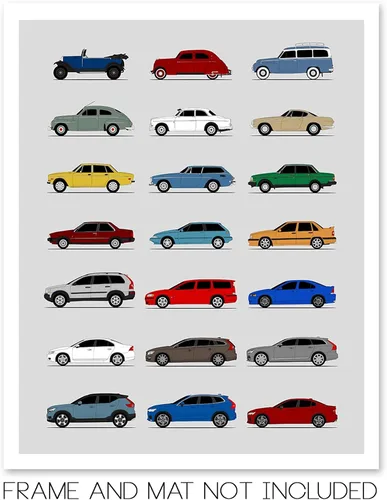 Vista 2 de Idea Network Handmade Poster compatible with Volvo Print Wall Art Handmade Decor of the Best of Volvo Generations History Evolution - Multi, 8x10in