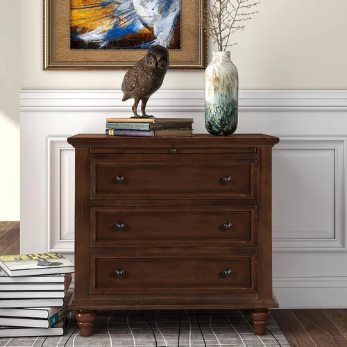 Vista 17 de Farmhouse Nightstand with 3 Drawers and Smooth Gliding Rails, Bedside Table Cabinet with Metal Handle, Minimalist Modern Small End Table for