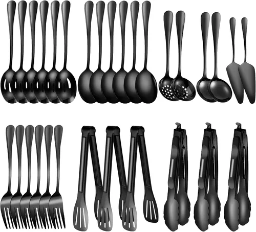 Vista 19 de Juego de 20 utensilios para servir, utensilios completos de acero inoxidable para bufé de catering para barbacoas de verano, parrillas, picnic