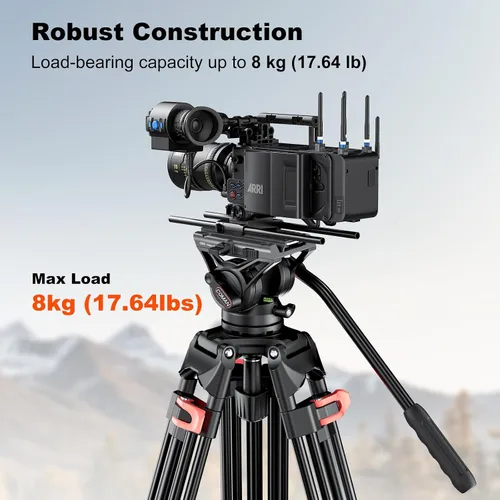 Vista 2 de COMAN Trípode de video de 74.4 pulgadas, trípode de cámara resistente con cabezal fluido y aleación de aluminio, carga máxima de 17.6 lbs/8 kg